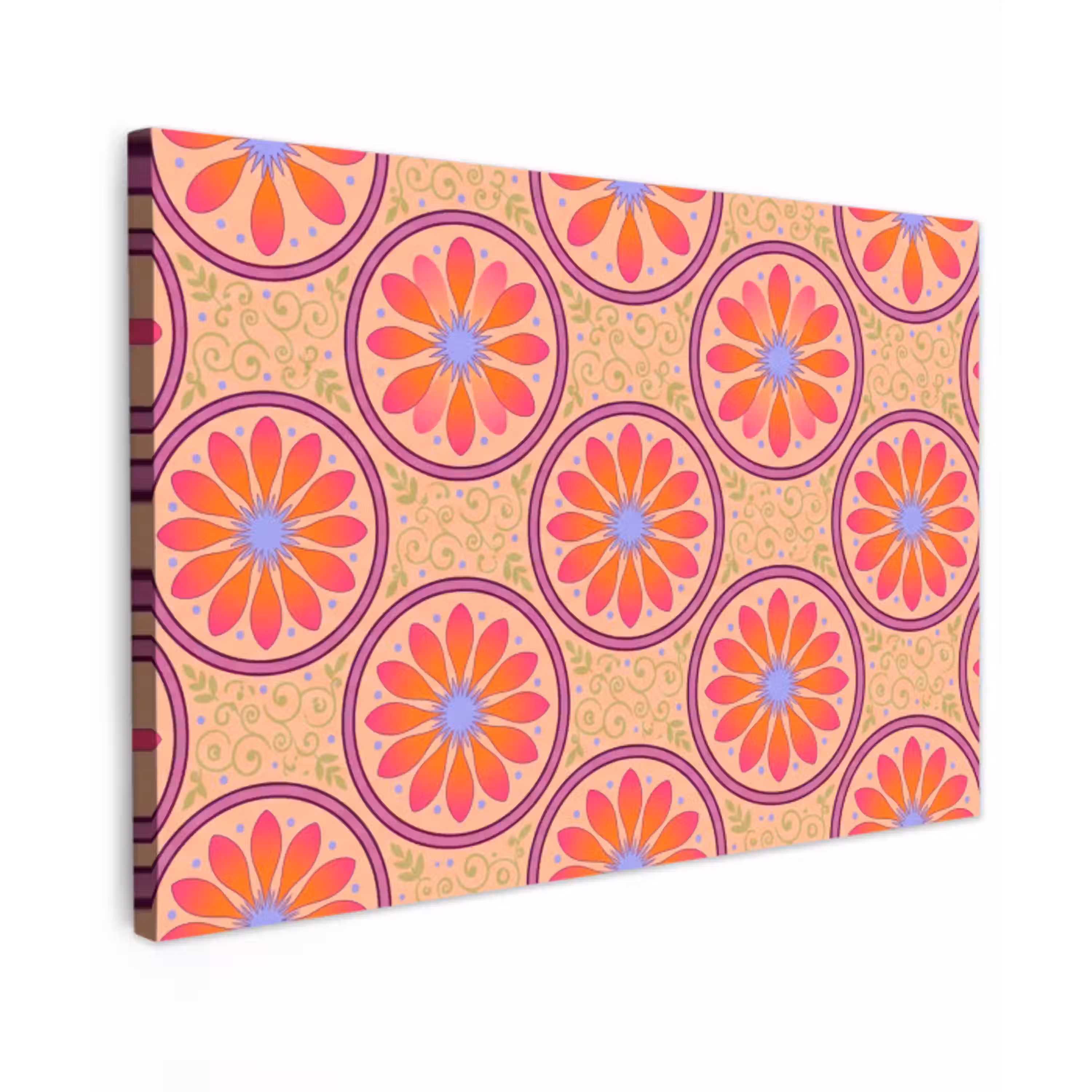 Patroon - Bloemen - Decoratief - Kleurrijk - Modern canvas 2cm klein -z3d