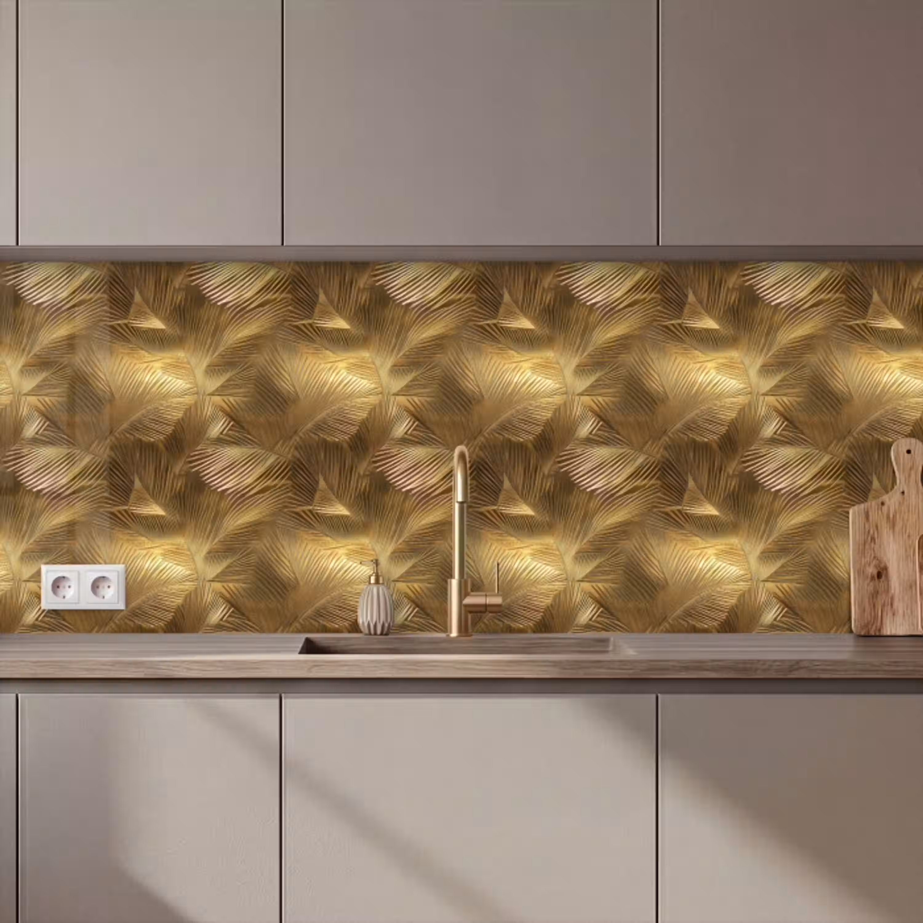 Palm - Waaier - Goud keuken achterwand 2 middel 871 zz_3dshopping
