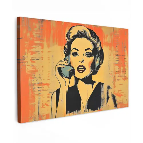 Retro - Vrouw - Koptelefoon - Oranje canvas 2cm klein -z3d