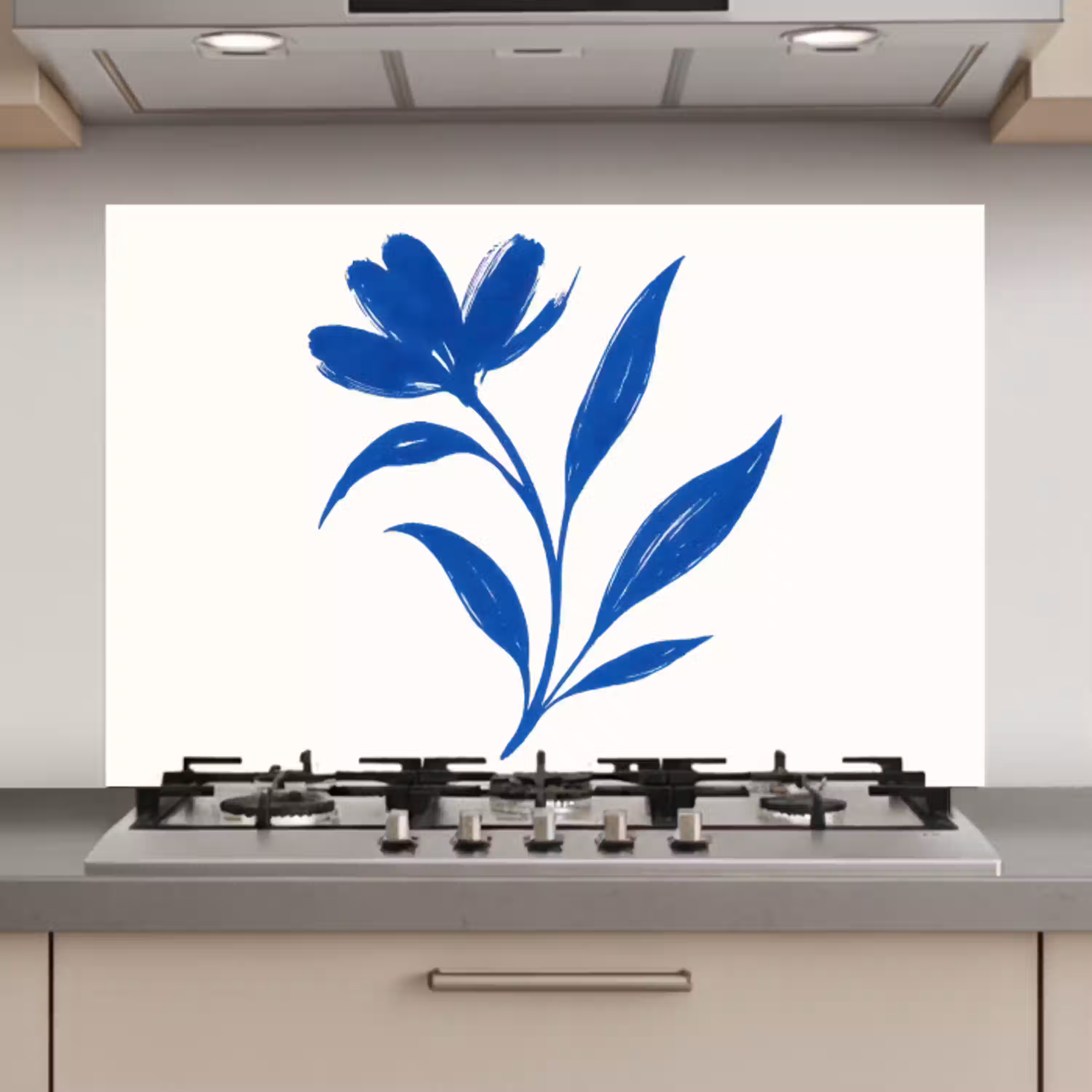 Bloem - Blaadjes - Minimalistisch - Blauw keuken achterwand spatscherm klein -3d_website