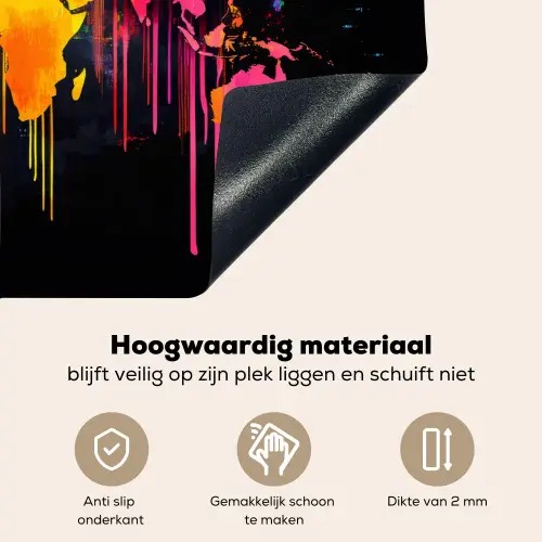 Wereldkaart - Verf - Kleurrijk - Graffiti - Wereld Inductie beschemer met haakjes klein -ky-onderkant-nl