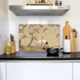 Kraanvogels - Water - Beige Inductie beschemer met haakjes klein -sfeer2
