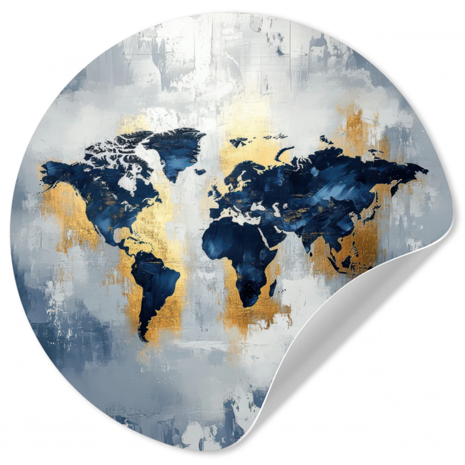 Wereldkaart - Blauw - Abstract Wandcirkel behangsticker klein -3d
