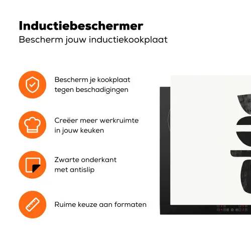 Japandi - Zwart - Abstract Inductie beschermer vinyl 3mm klein -zzzzzzz-td-ups