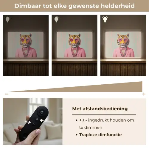 Tijger - Strik - Jasje - Roze Light Box met batterij (Wandlamp) middel -USP_dimbaarNL