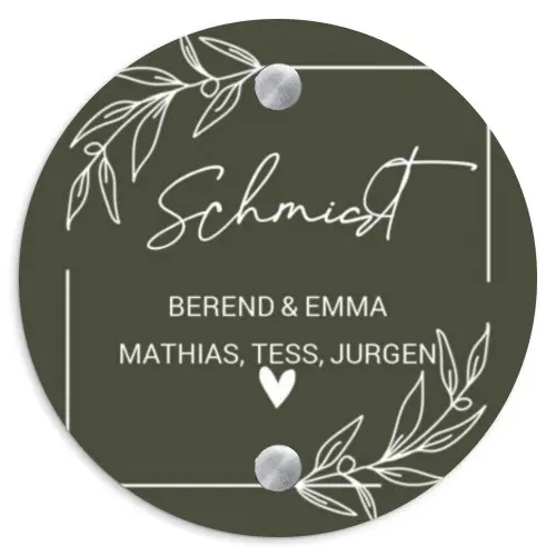 Olijfgroen - Sierlijk Naambord Rond klein -3d