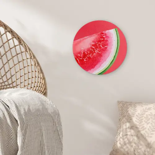 Watermeloen - Rood - Zomers Wandcirkel kunststof plaat 5mm dik klein -sfeer5