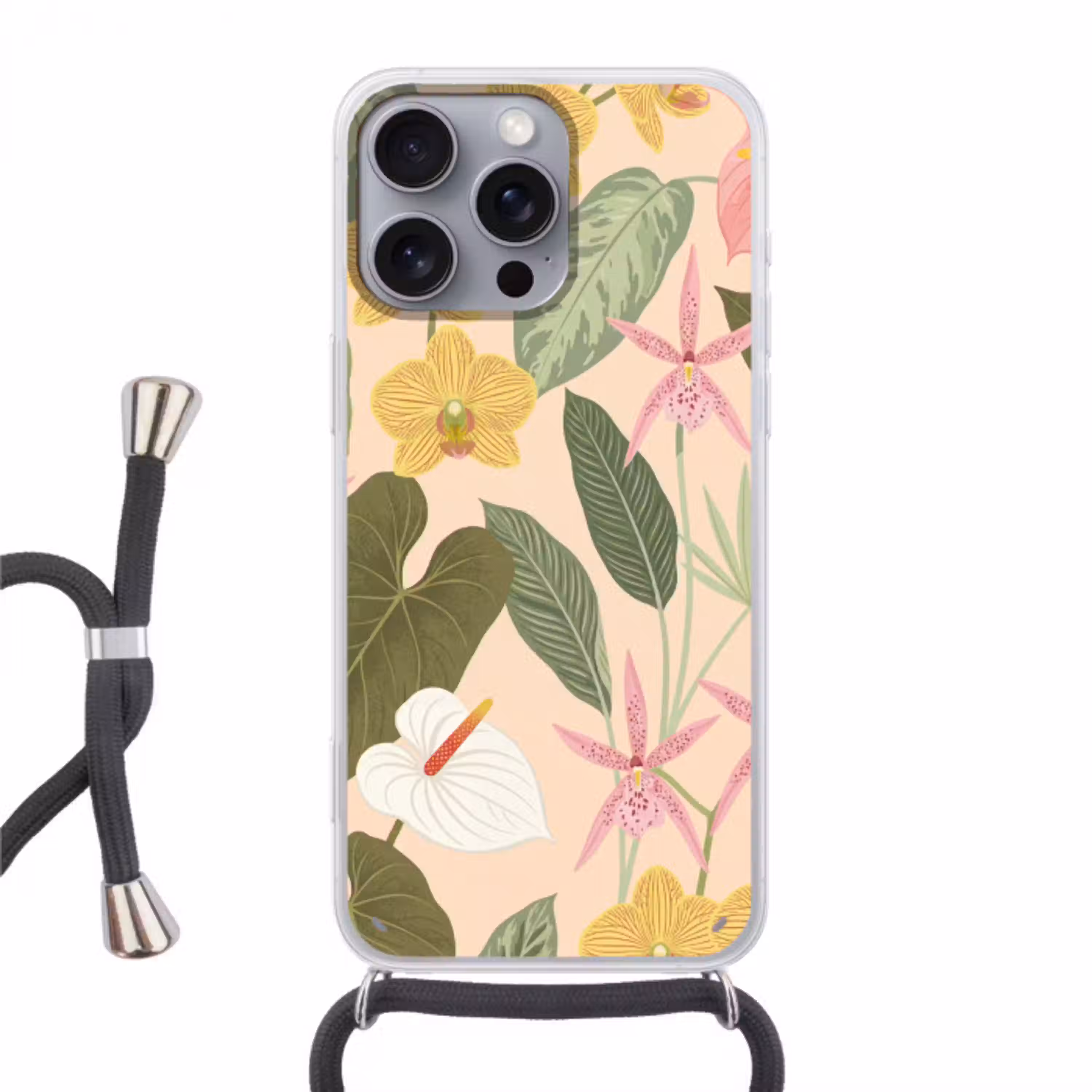 Patroon - Bloemen - Kleurrijk Hoesje iPhone 16 Pro Max met koord klein -3d
