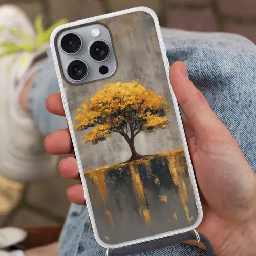 Boom - Bladeren - Goud - Abstract Hoesje iPhone 16 Pro Max met koord klein -sfeer3