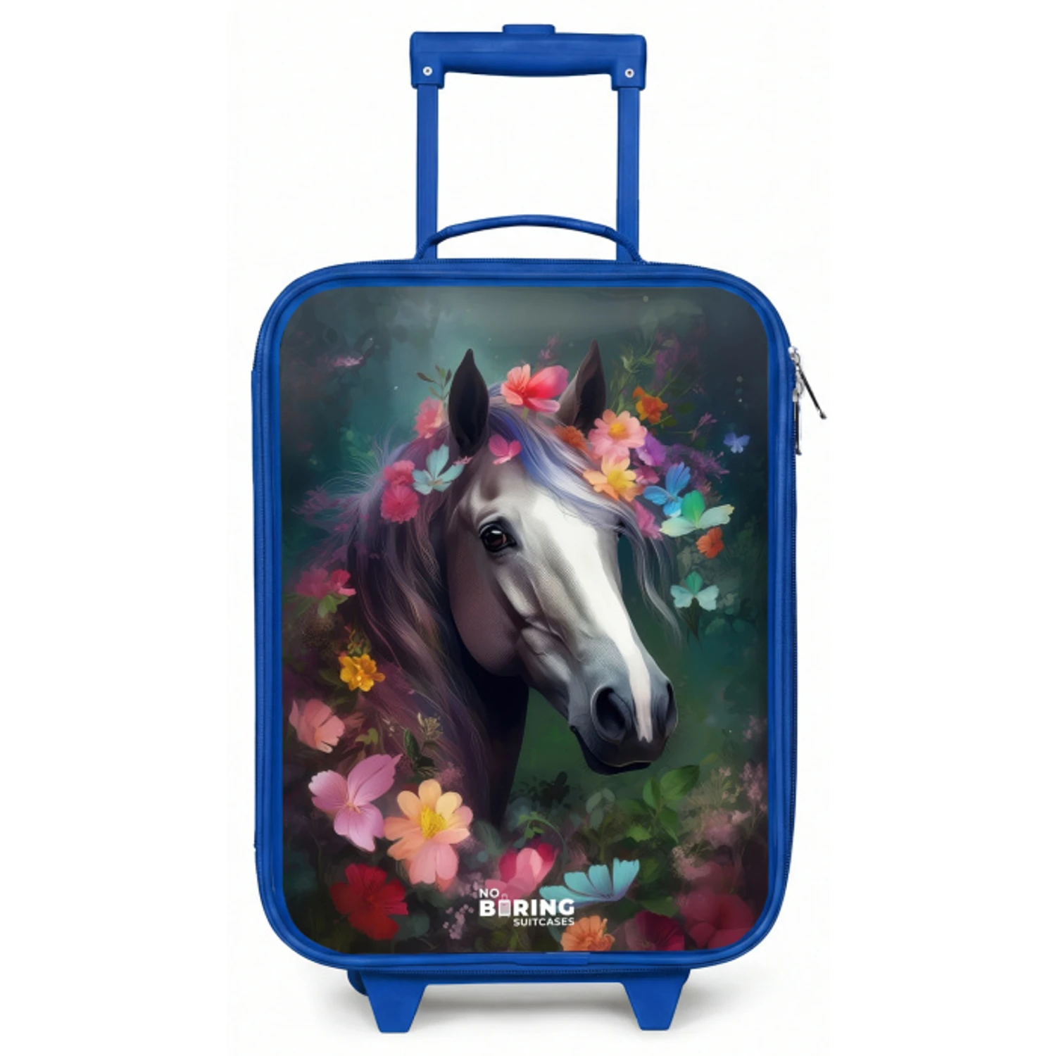 Paard in kleurrijke bloemen Kinderkoffer - Blauw klein -zz3dotto