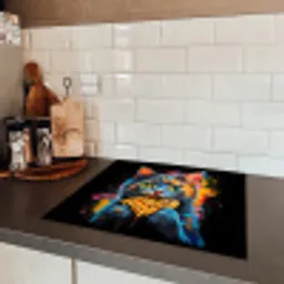 Kat - Graffiti - Kleurrijk - Wafel - Eten Inductie beschermer vinyl 3mm middel -sfeer3