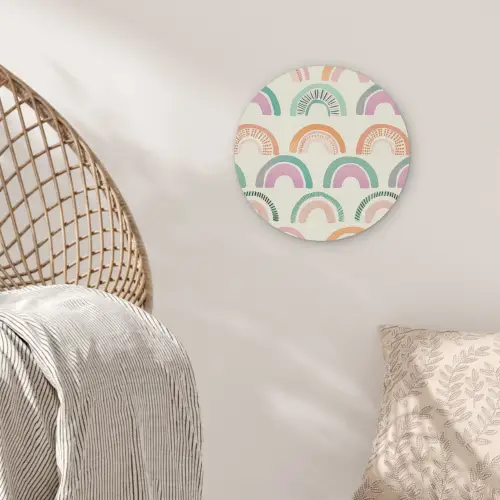 Regenboog - Pastel - Patroon Akoestische PET Vilt - Rond klein -sfeer4
