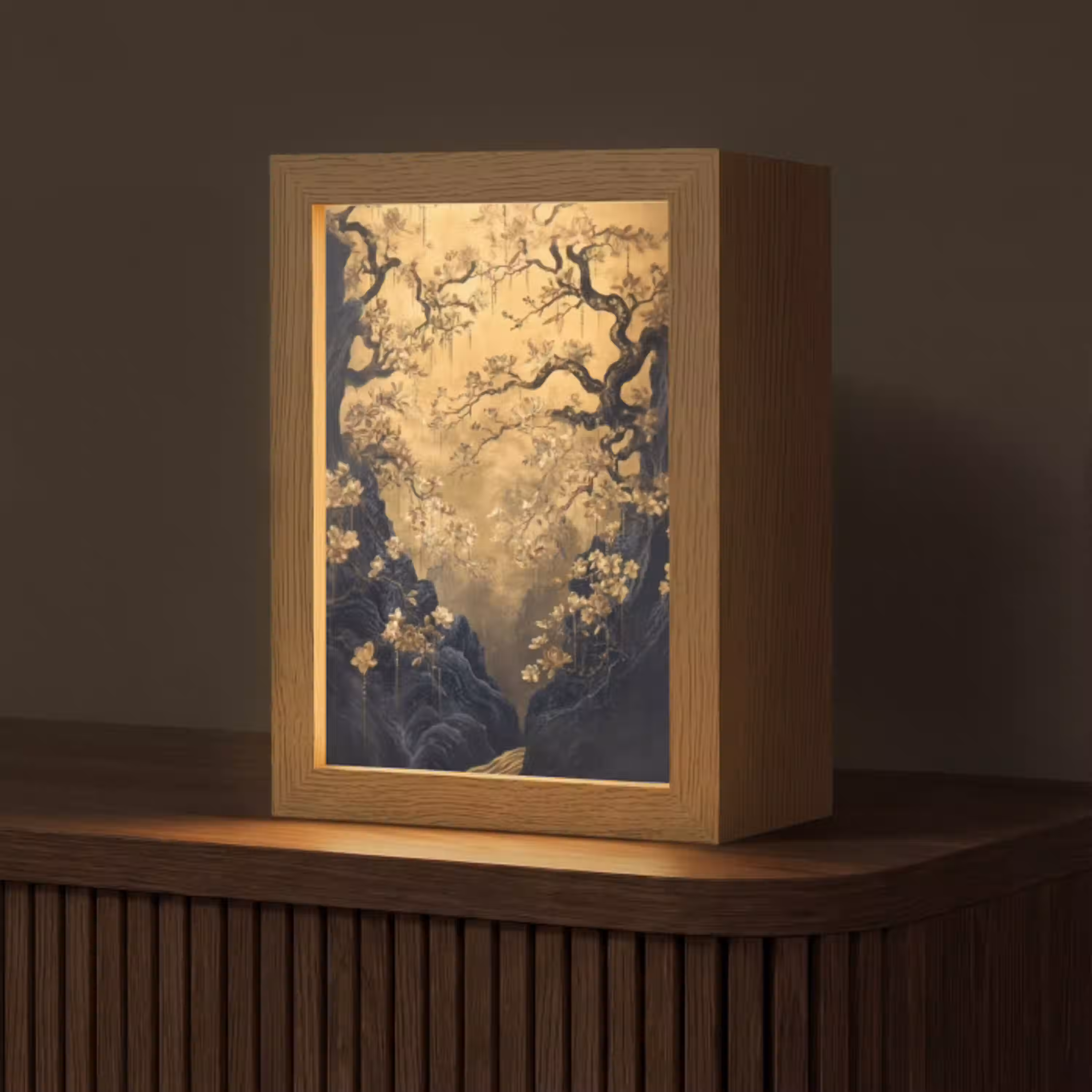 Bloemen - Takken - Goud - Sierlijk Light Box met kabel (Tafellamp) klein -z3d_website