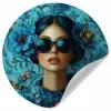 Vrouw - Bloemen - Vlinders - Blauw - Abstract Wandcirkel behangsticker klein -3d