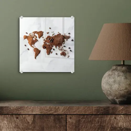 Wereldkaart - Koffie - Marmer plexiglas 5mm klein -sfeer3