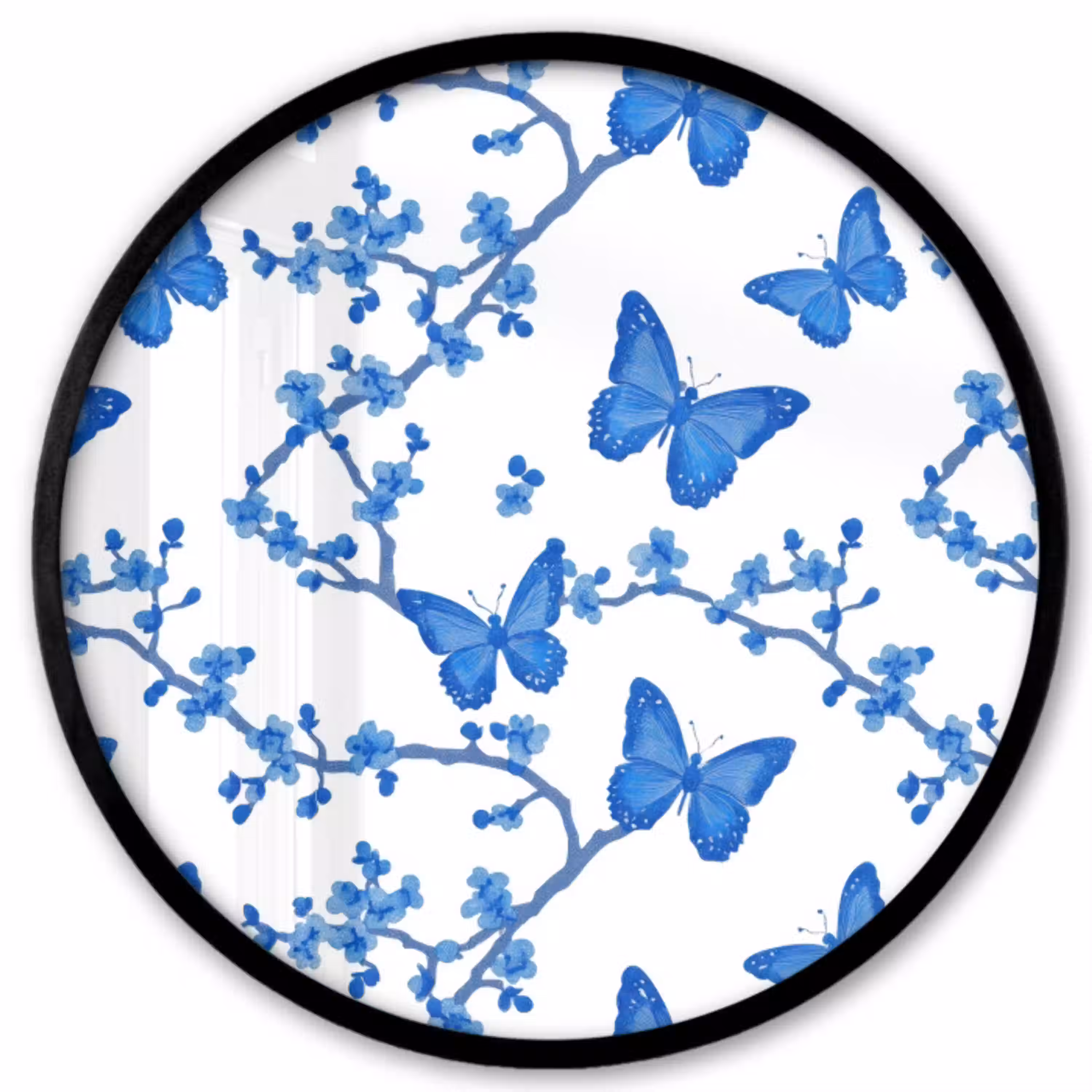 Vlinder - Bloemen - Blauw Fotolijst rond zonder passe partout klein 856 -3d