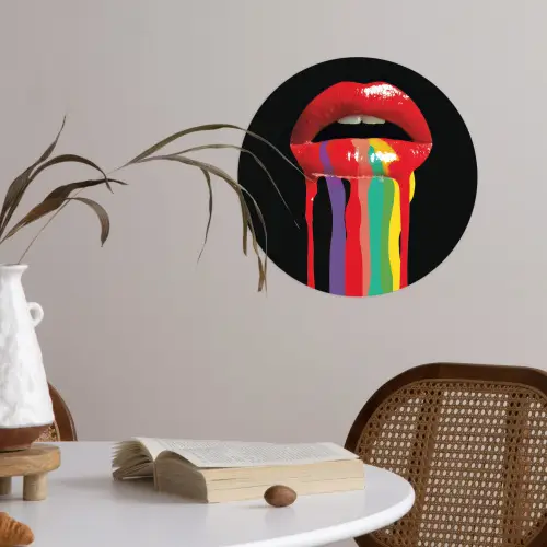 Lippen - Kleuren - Zwart Wandcirkel behangsticker klein -sfeer3