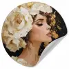 Abstract - Vrouw - Bloemen - Wit Wandcirkel behangsticker klein -3d