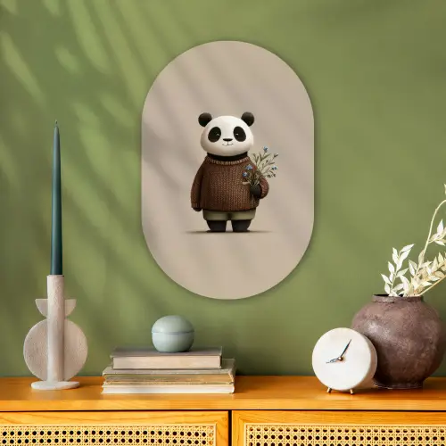 Panda - Blauwe bloemen - Zachtheid Wandcirkel Ovaal Forex klein -sfeer2