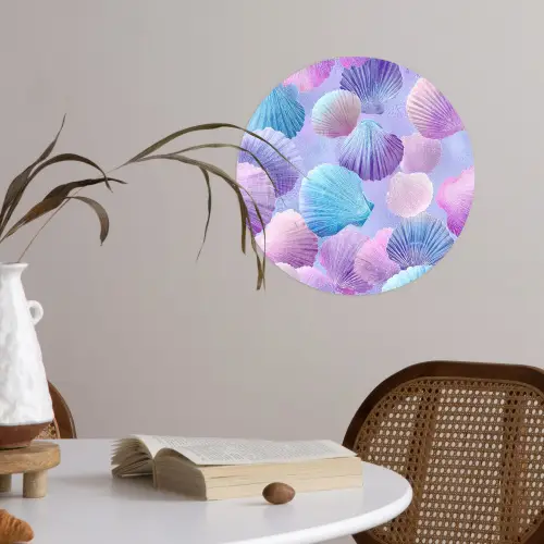 Schelpen - Paars - Blauw - Patroon Wandcirkel behangsticker klein -sfeer3