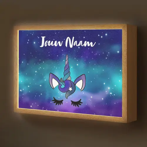 Eenhoorn - Sterrenhemel - Wimpers - Blauw Light Box met batterij (Wandlamp kind) middel -z3d_website