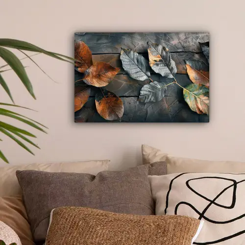 Bladeren - Herfst - Grijs - Natuur canvas 2cm klein -sfeer1