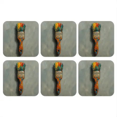Verf - Kwast - Schilderij onderzetter kurk middel -3d