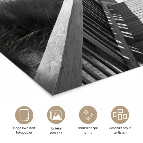 Loopbrug - Hout - Strand - Zee poster papier klein -closeup_NL