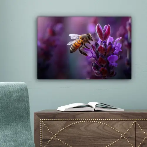Honingbij - Paarse bloemen - Details canvas 2cm klein -sfeer4