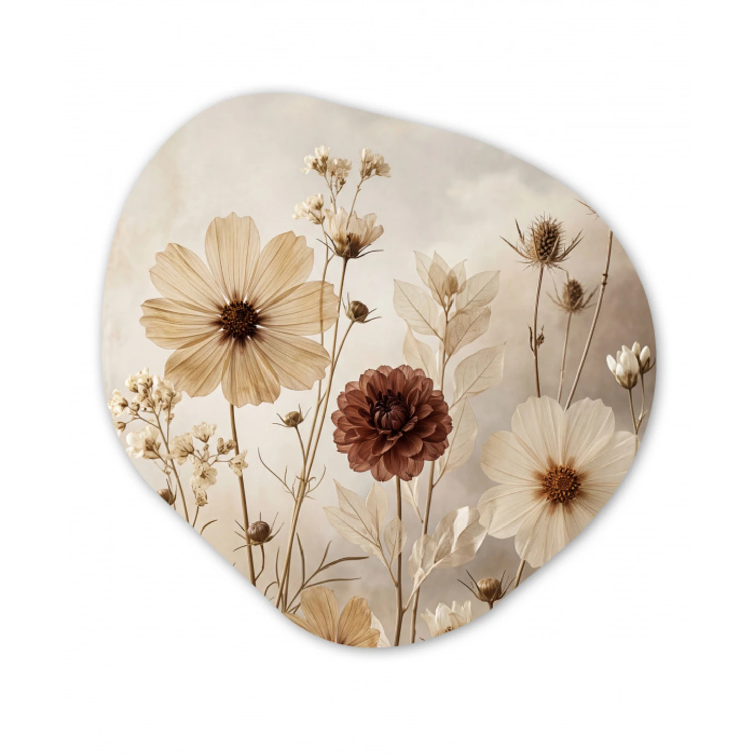 Wilde bloemen - Botanisch - Vintage - Natuur - Rustiek Wandcirkel Organisch Aluminium middel -3d