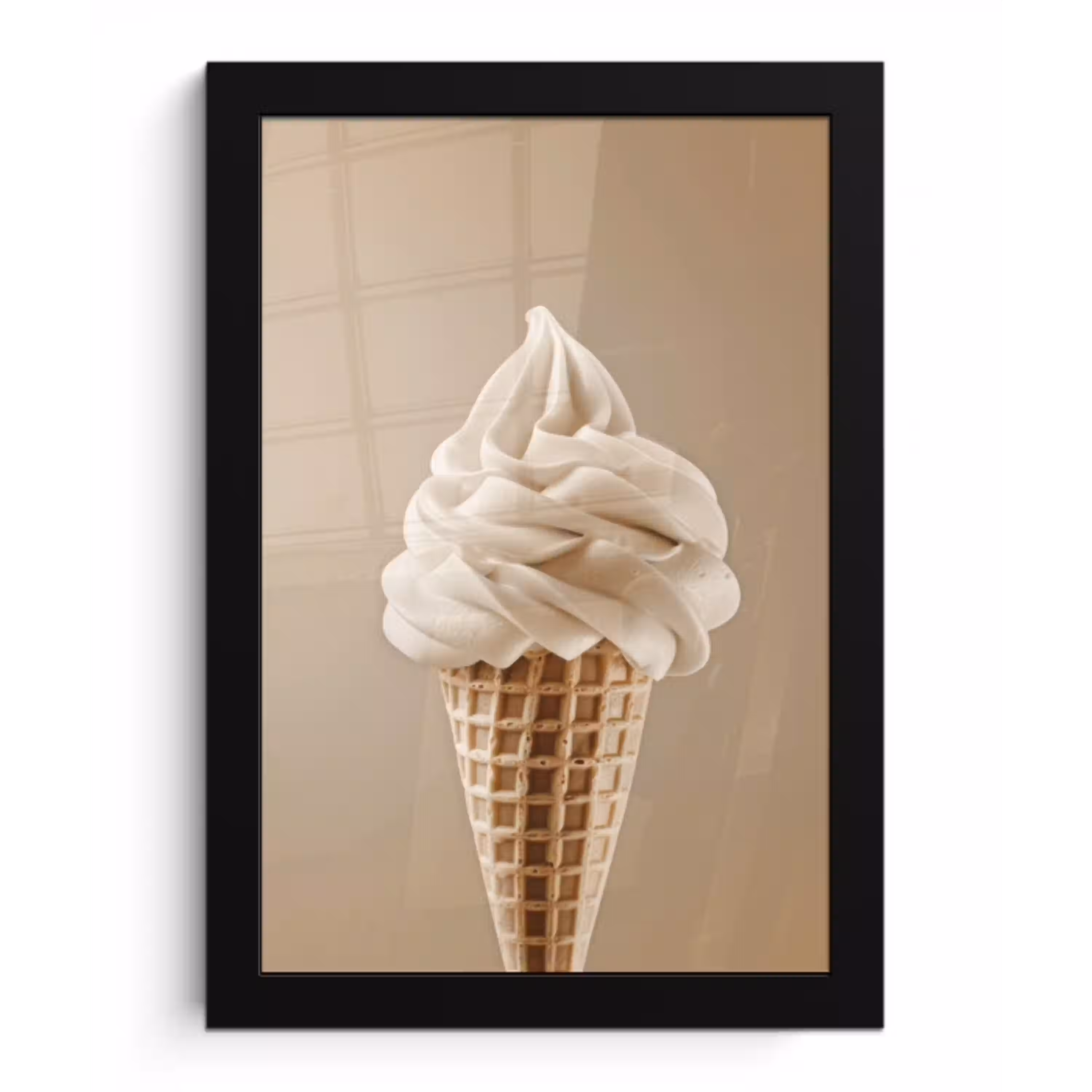 IJs - Softijs - Romig - Hoorntje - Beige fotolijst zwart zonder passe partout klein -3d
