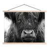 Schotse hooglander - Zwart - Wit - Sneeuwvlokken textielposter latten blank klein -3d
