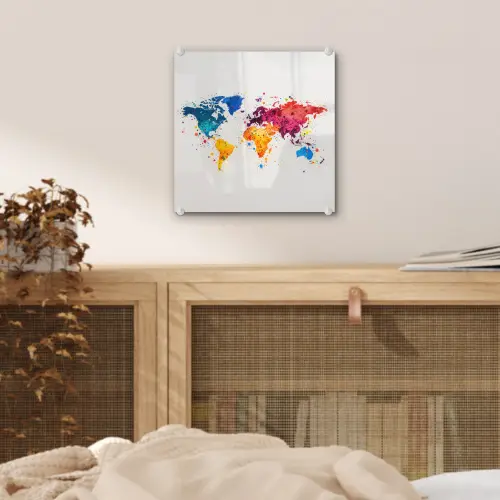 Wereldkaart - Graffiti - Kleurrijk plexiglas 5mm klein -sfeer4