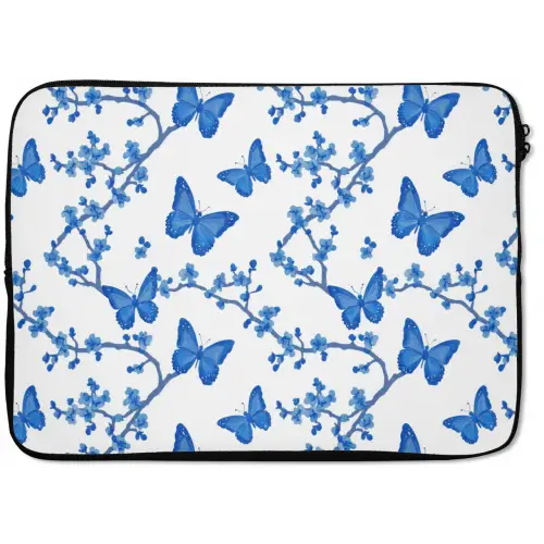 Vlinder - Bloemen - Blauw laptophoes neopreen klein 279 -zkaufland3dotto