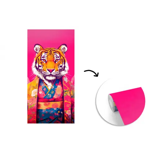 Tijger - Kimono - Planten - Roze fotobehang vinyl groot -3d