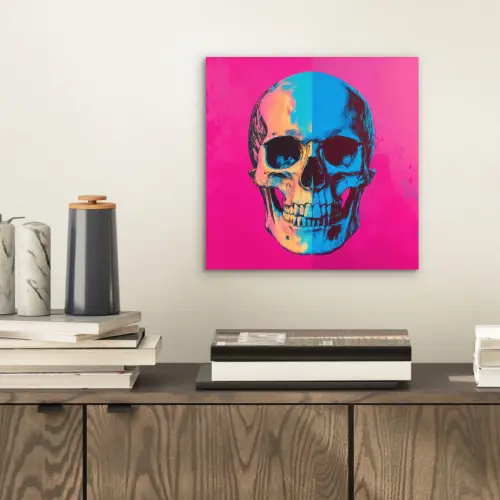 Neon - Blauw - Pop-art - Schedel aluminium wit klein -sfeer1