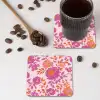 Bloemenpatroon - Roze - Oranje - Bloemen onderzetter kurk middel -sfeer2