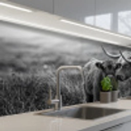 Schotse hooglander - Kalf - Zwart - Wit keuken achterwand 2 middel -3d_schuin