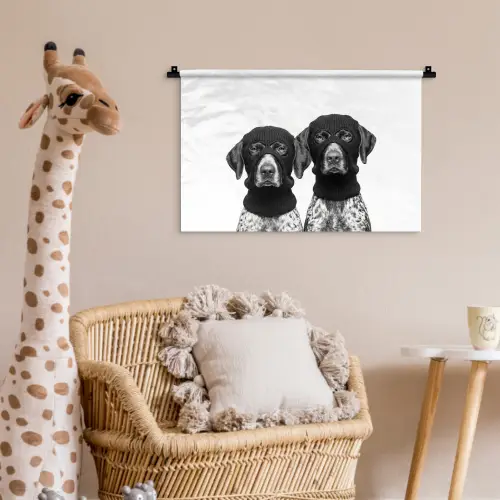 Honden - Bivakmuts - Zwart - wit Wandkleed katoen klein -wsfeer5_kind
