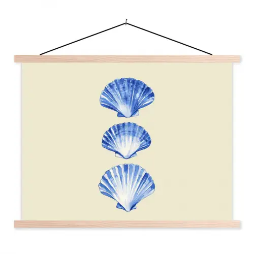 Schelpen - Blauw - Beige textielposter latten blank klein -3d