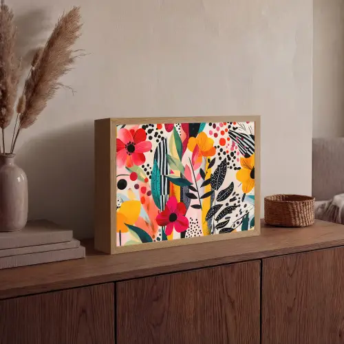 Bloemen - Bladeren - Abstract - Kleurrijk Light Box met batterij (Wandlamp) middel -sfeer2
