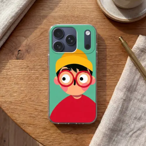 Jongen - Cartoon - Bril - Muts Telefoonhoesje iPhone 17 Pro klein -sfeer1
