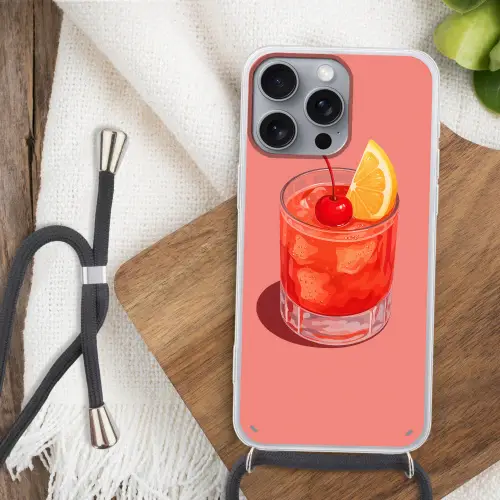 Glas - Ijsblokjes - Citroen - Kers Hoesje iPhone 16 Pro Max met koord klein -sfeer4
