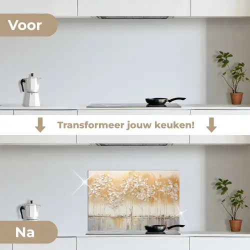 Bomen - Kunst - Acryl - Natuur keuken achterwand spatscherm klein -voor_na_NL