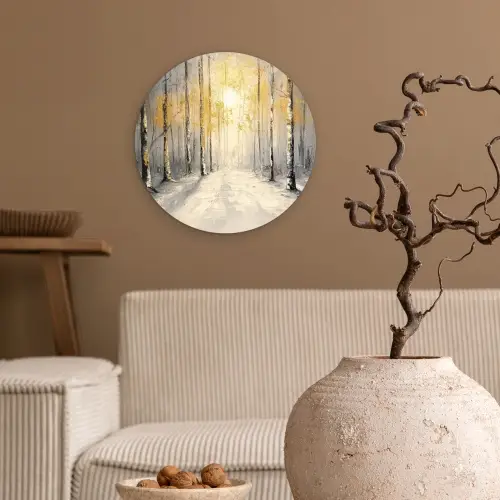 Winter - Abstract - Sneeuw - Natuur - Zon Wandcirkel kunststof plaat 5mm dik klein -sfeer1