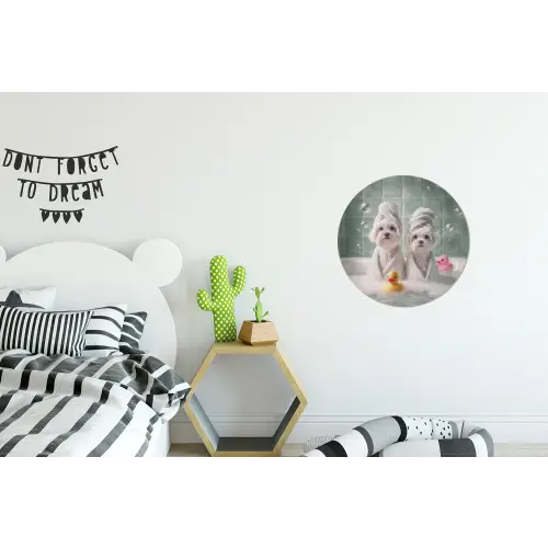 Hondjes - Badkuip - Badeendjes - Handdoeken Wandcirkel aluminium klein -kinderkamer
