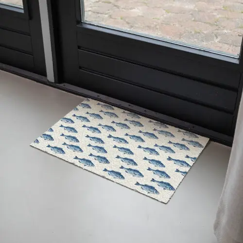 Vis - Patroon - Blauw Deurmat klein 898 -sfeer2