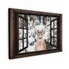 Hert - Sneeuw - Winter - Bos - Dieren - Doorkijk Tuinposter op houten frame 2 cm dik klein -3d
