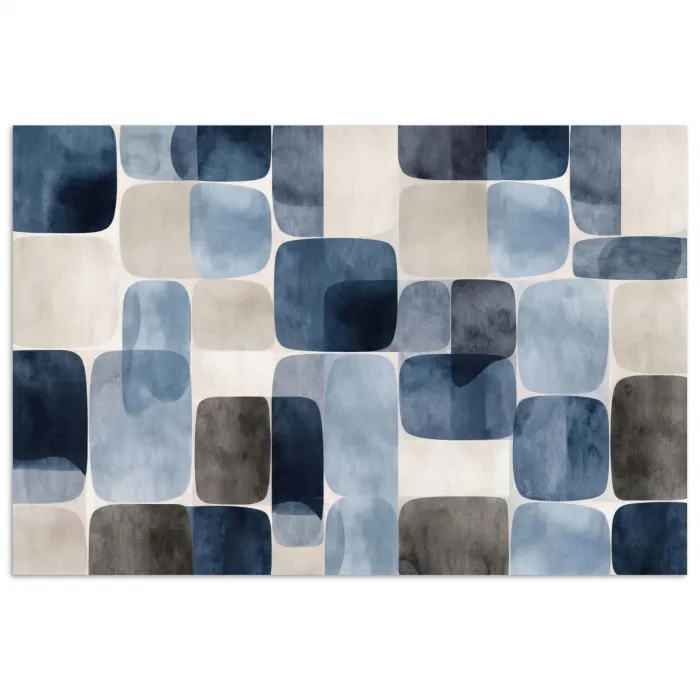 Patroon - Blauw - Vierkanten poster papier klein -3d