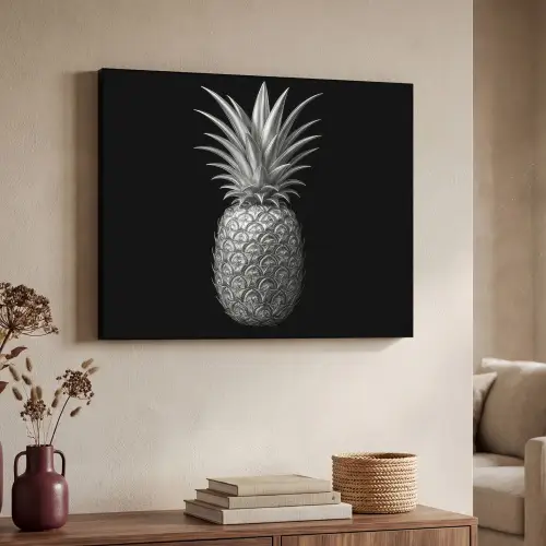 Ananas - Gedetailleerd - Bladeren Textielframe zwart klein -sfeer3